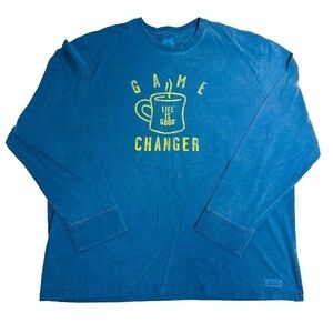 Life Is‎ Good Game Changer Long Sleeve Blue Cotton T-Shirt Men's Size XL